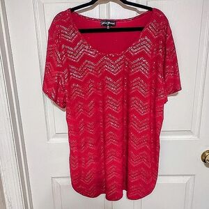 Star Vixen Women's Plus 3XL Red Silver Sparkle Zigzag Stretch Top